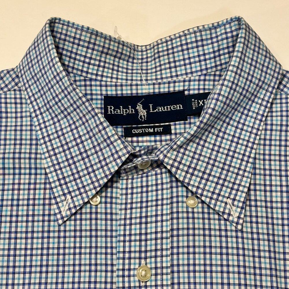 NWOT Ralph Lauren Men's long sleeve shirt button front XL Cotton Blue White